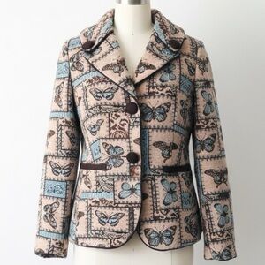 Isabella’s Journey Butterfly Print Tapestry Jacket S/M Boho Statement Blazer